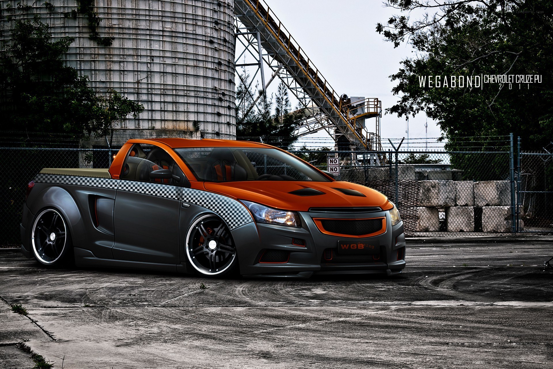 Custom orange and gray pickup truck