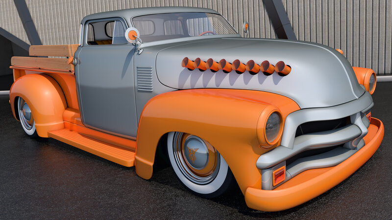 Custom Orange and Silver Truck — Retro