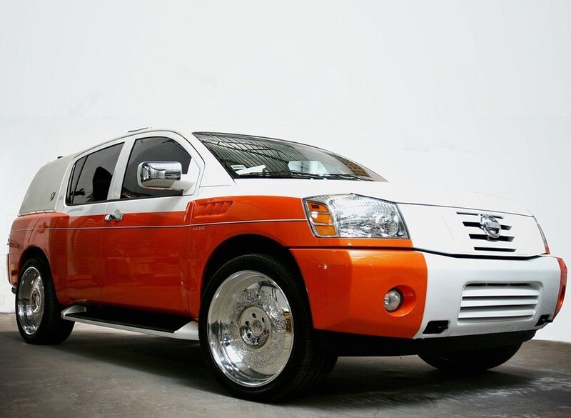 custom orange and white SUV