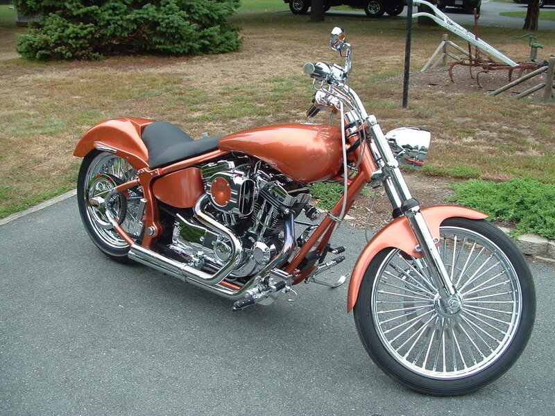 Custom Orange Chopper Motorcycle — Calm