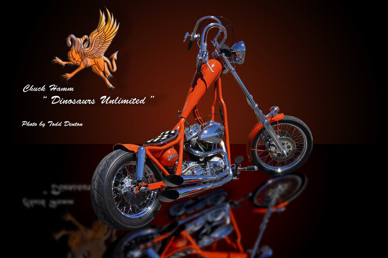 Custom Orange Chopper Motorcycle — Dramatic