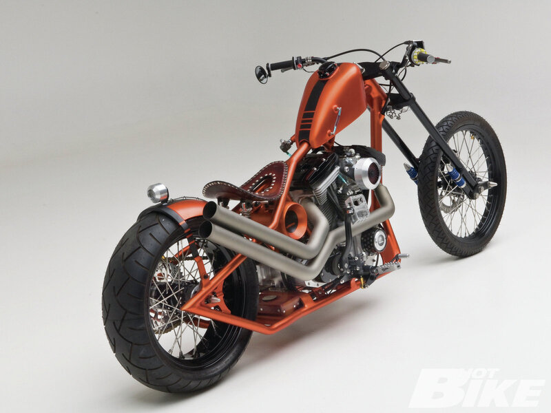 Custom Orange Chopper Motorcycle — Neutral, Photograph