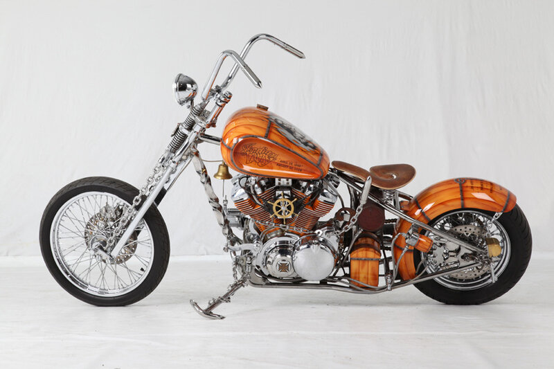 Custom Orange Chopper Motorcycle — Neutral