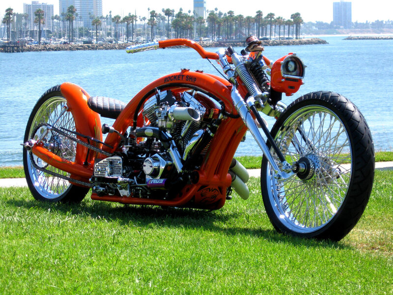Custom Orange Chopper Motorcycle — Serene