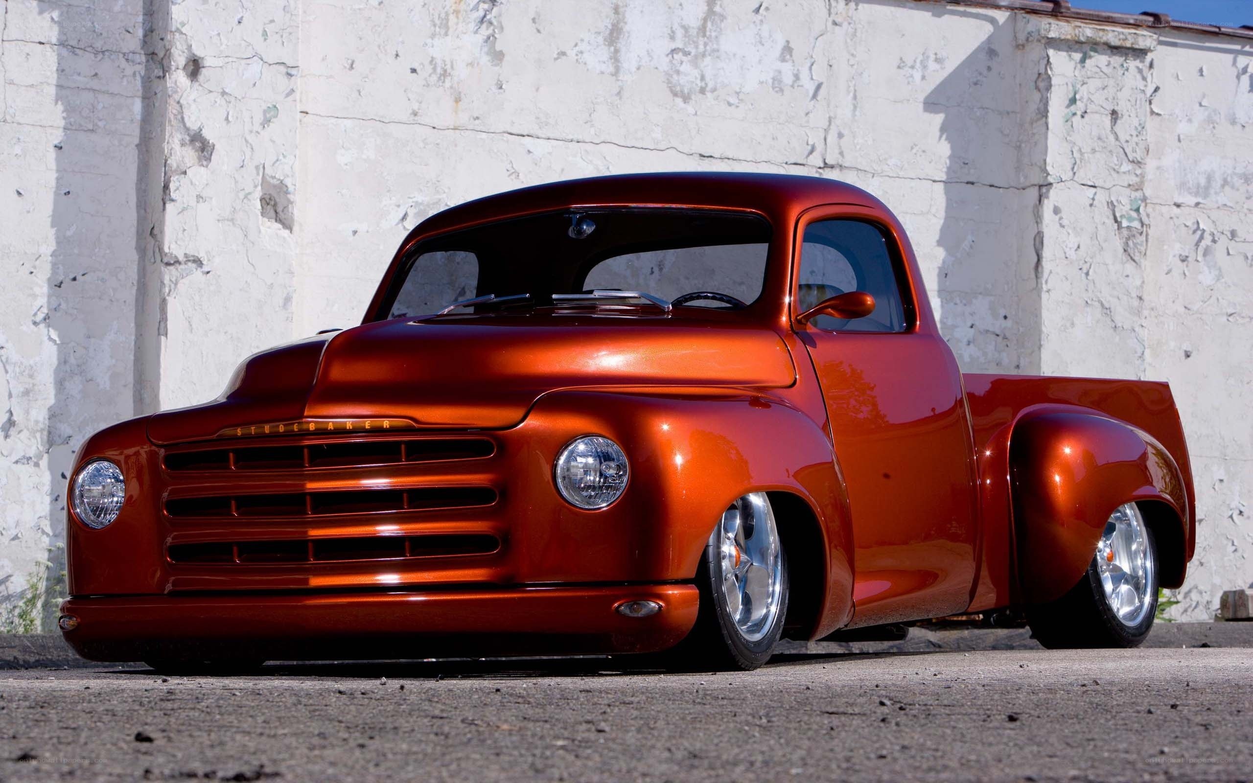 Custom orange classic pickup truck