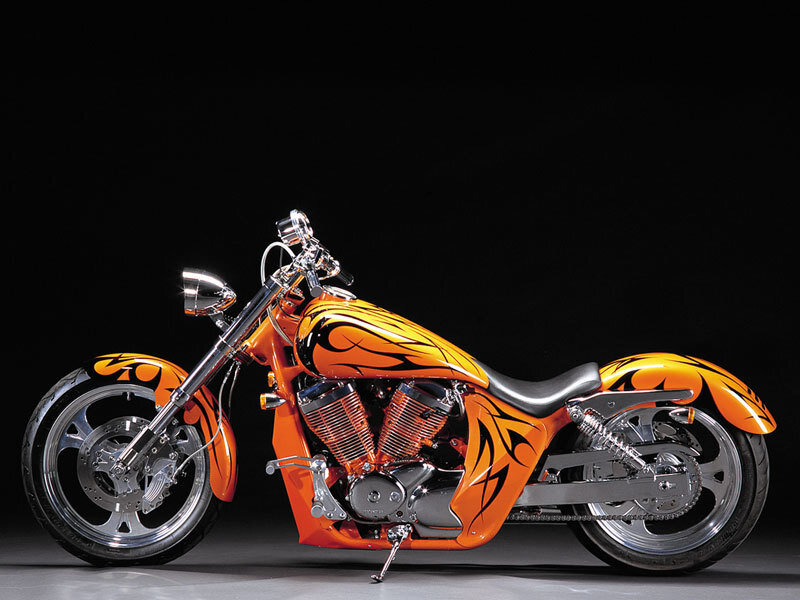 custom orange flame motorcycle