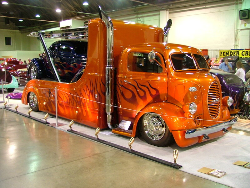 Custom orange flame truck