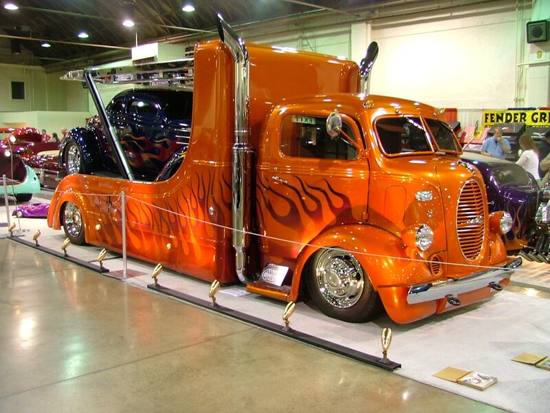 Custom orange flame truck