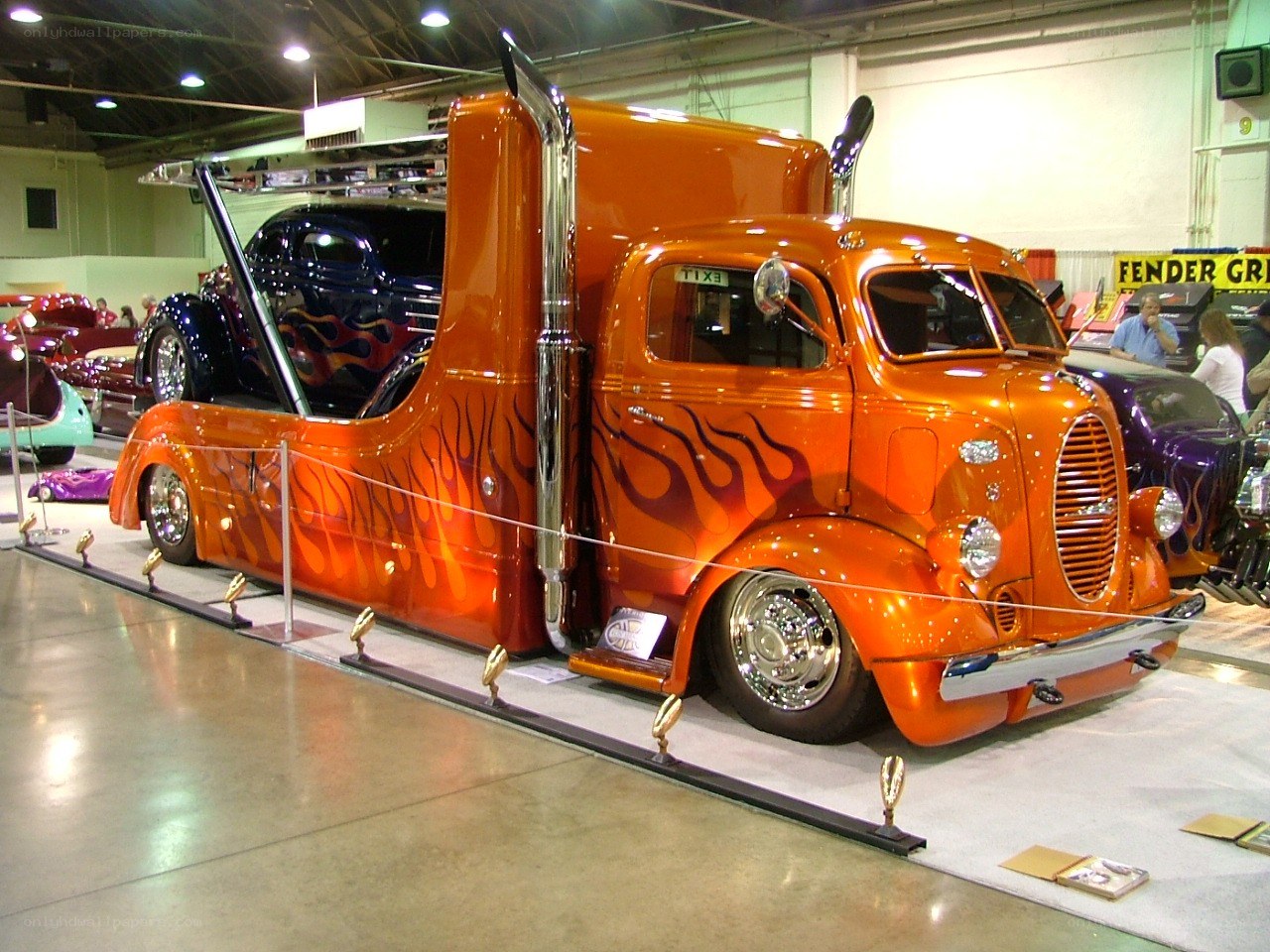 Custom orange flame truck