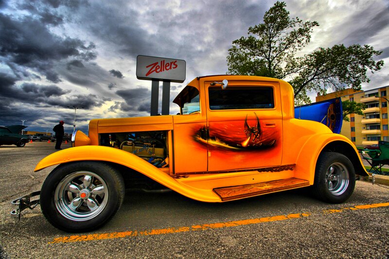 Custom Orange Hot Rod — Dramatic, Afternoon