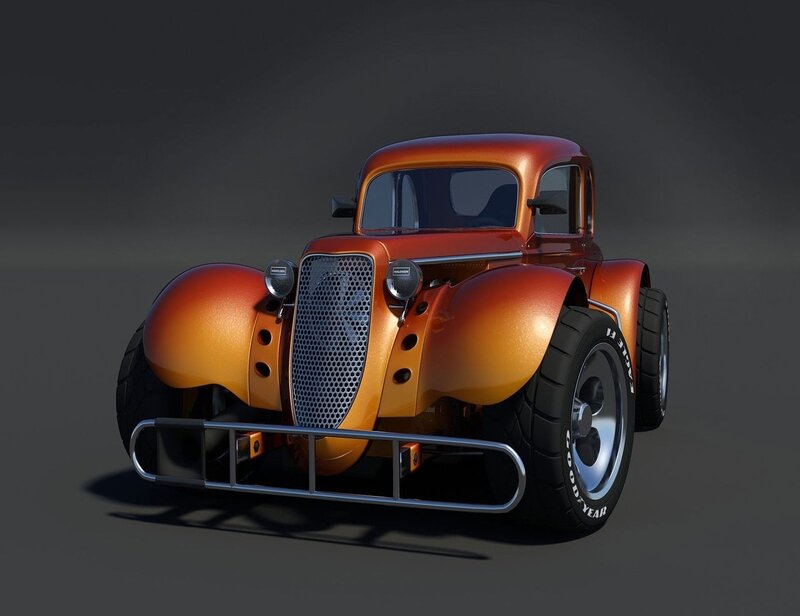 Custom Orange Hot Rod — Dramatic
