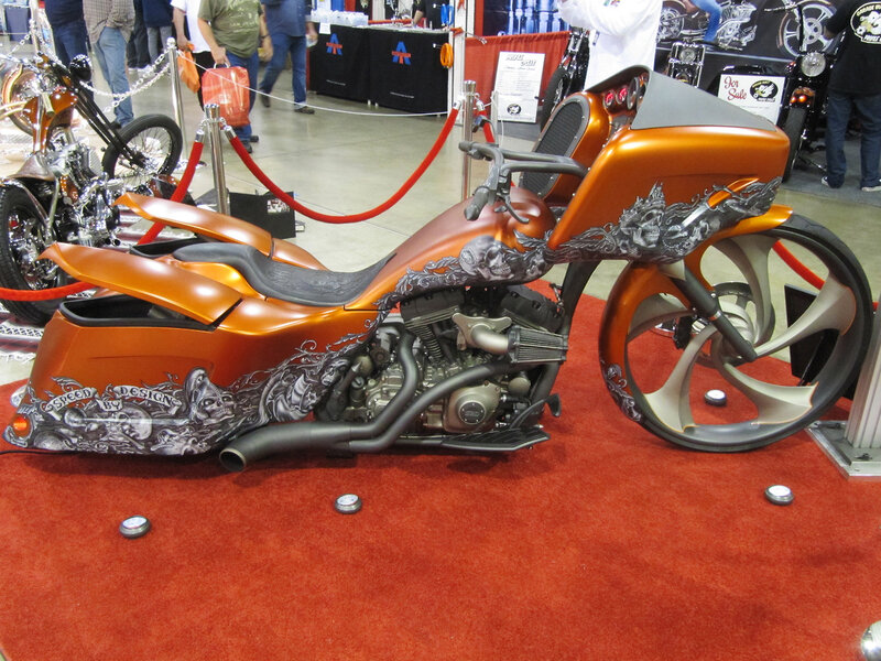 Custom Orange Motorcycle — Dramatic, Photograph