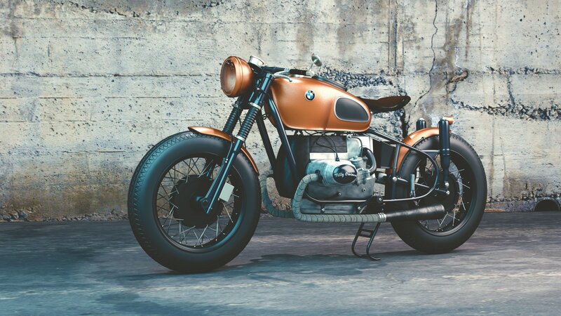 Custom Orange Motorcycle — Industrial