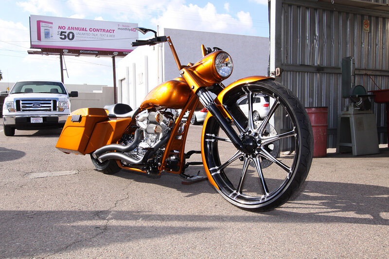 Custom Orange Motorcycle — Outdoor, Afternoon, Photograph