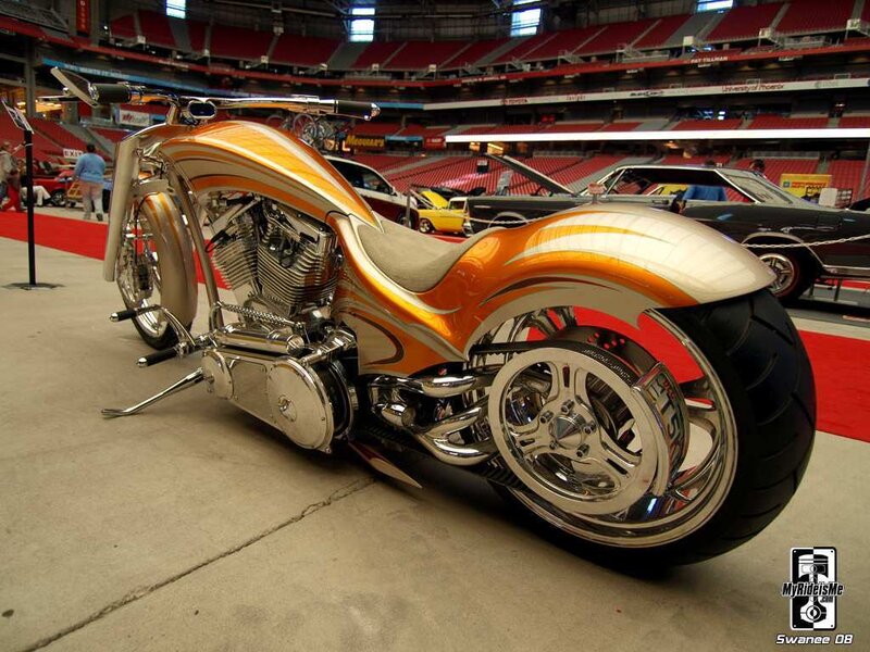 Custom Orange Motorcycle — Showroom