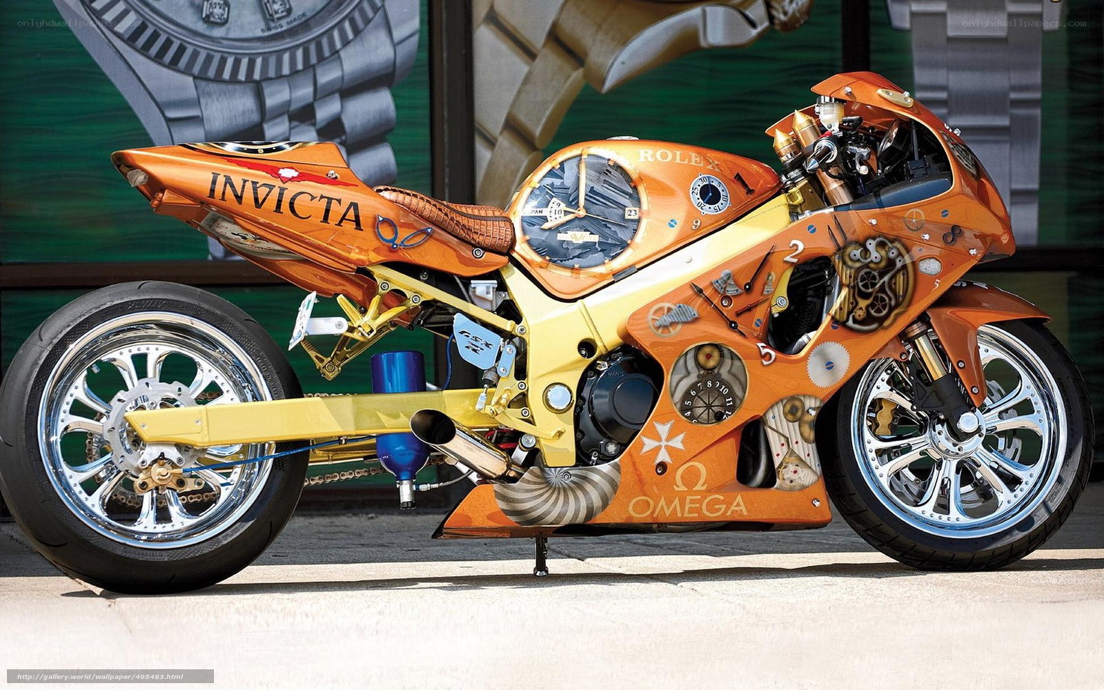 custom orange motorcycle with watch themes