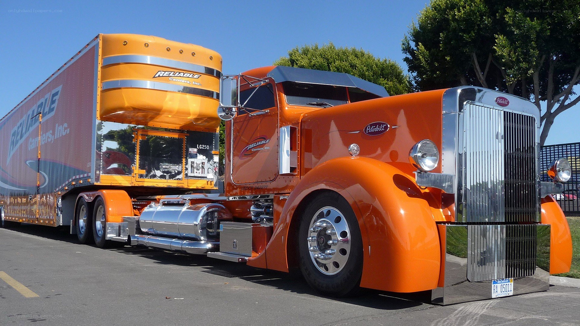 Custom orange Peterbilt truck