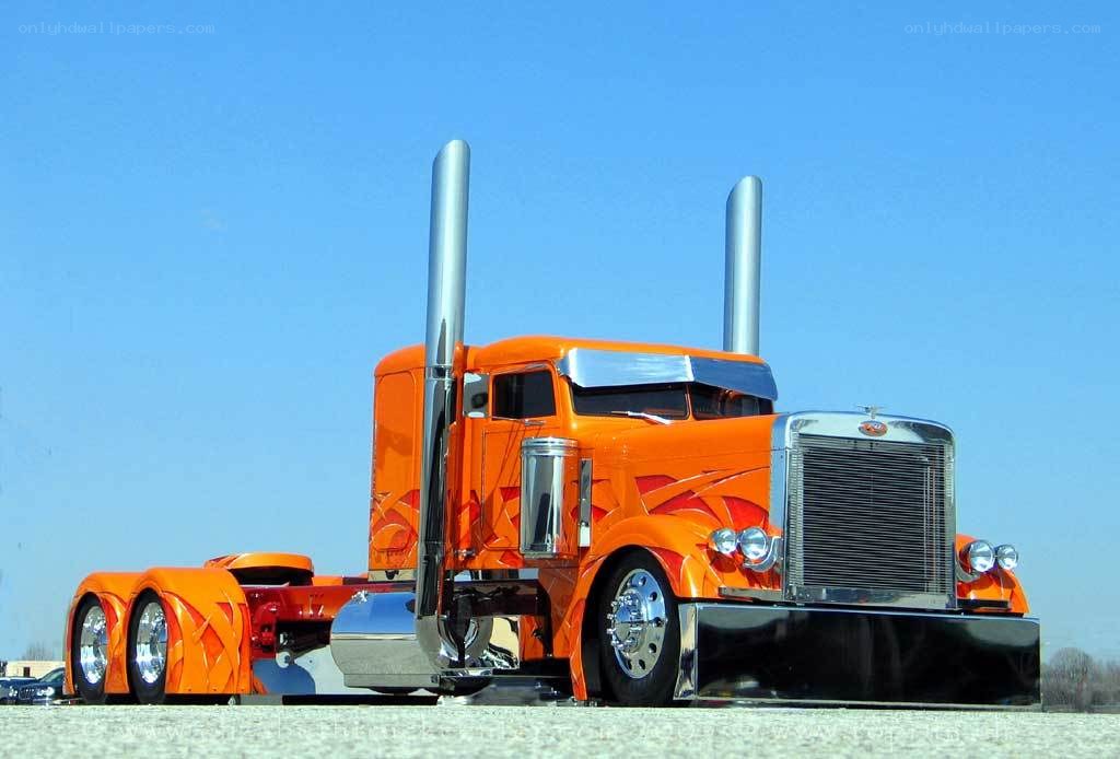 Custom orange Peterbilt truck
