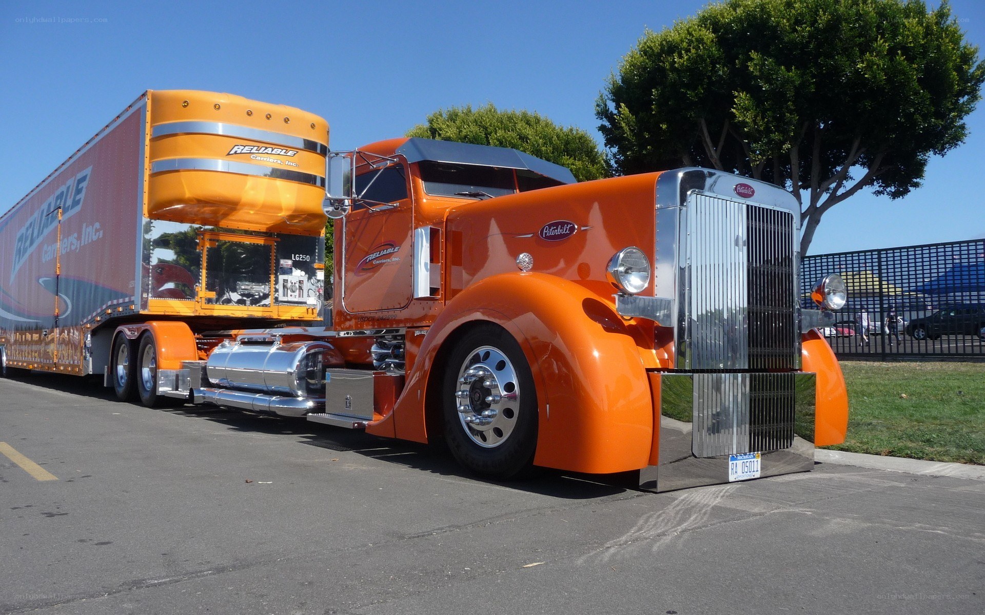 Custom orange Peterbilt truck