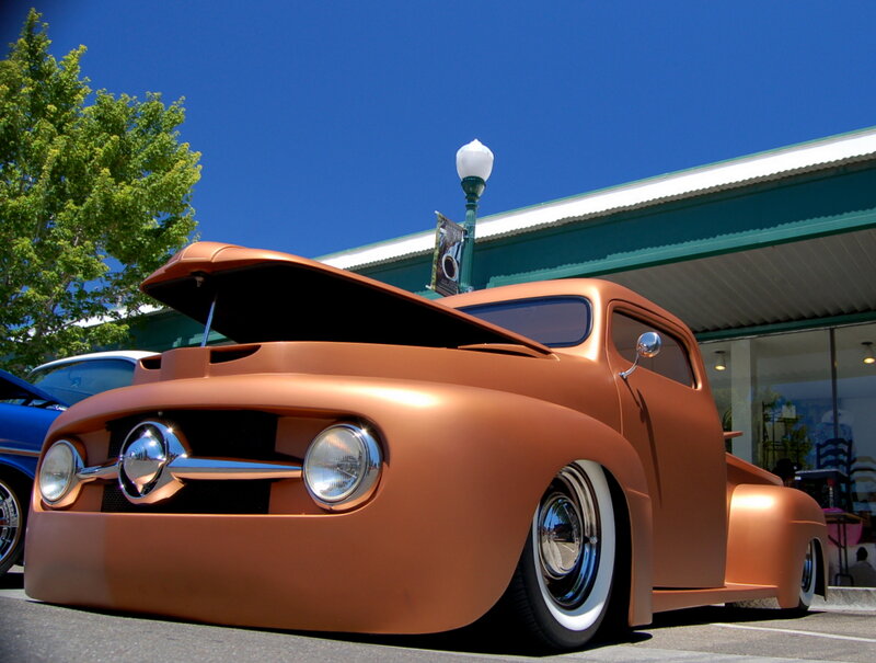 Custom Orange Pickup Truck — Bright, Afternoon