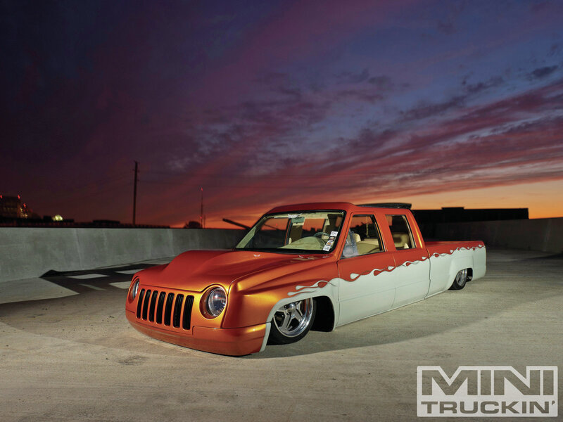 Custom Orange Pickup Truck — Dramatic, Sunset