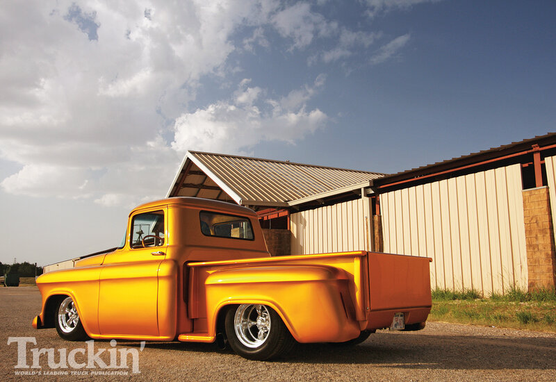 Custom Orange Pickup Truck — Dramatic