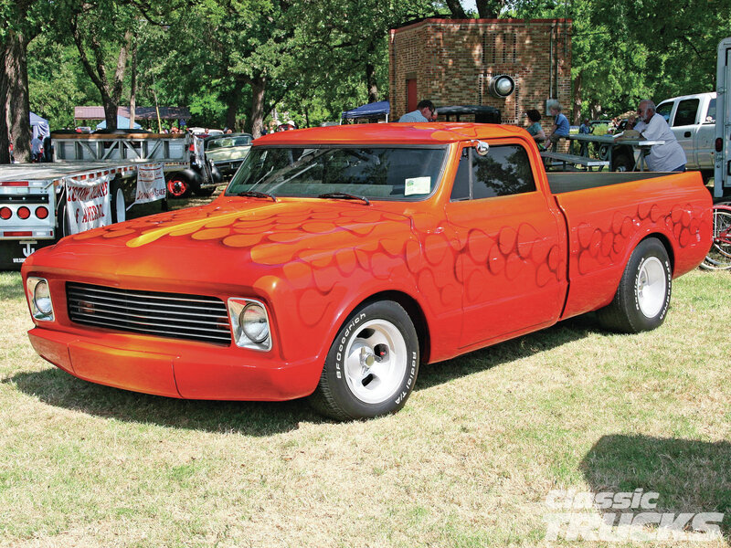 Custom Orange Pickup Truck — Outdoor, Afternoon