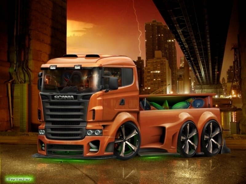Custom orange Scania truck
