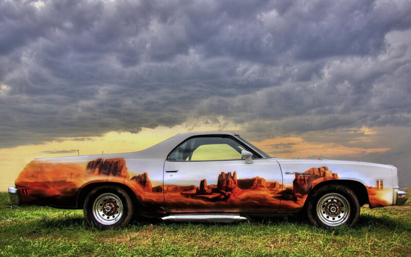 Custom-painted Pickup Truck — White, Dramatic
