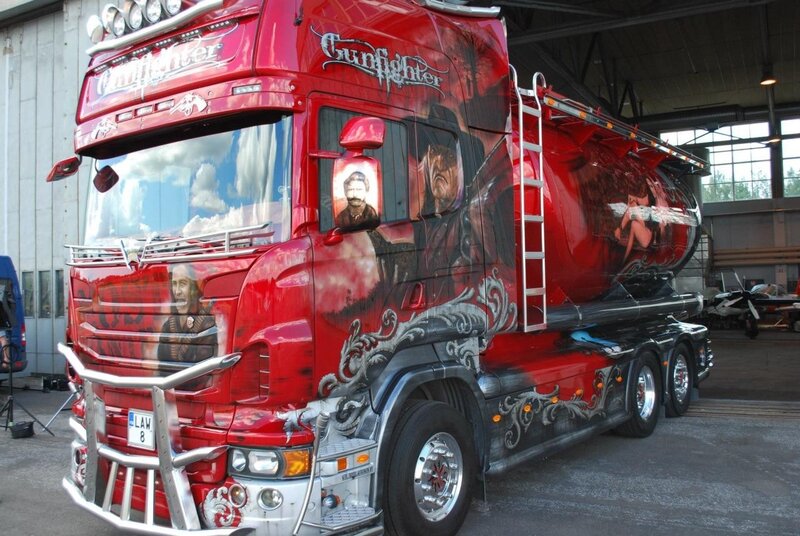 Custom-painted red truck