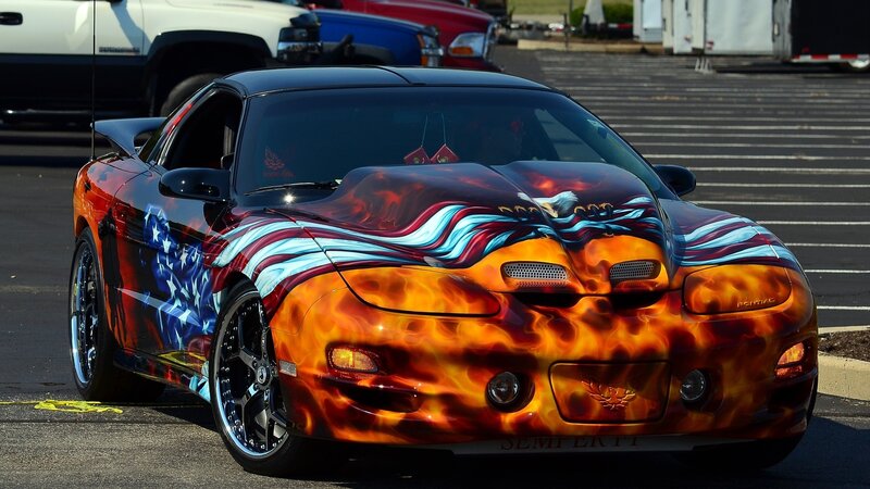 Custom-painted Sports Car — Orange, Dramatic, Afternoon