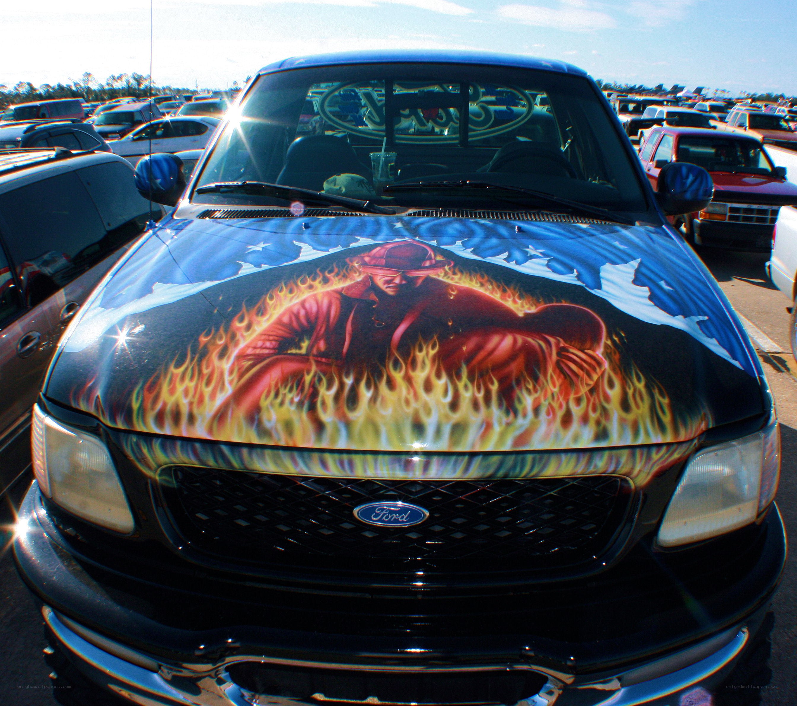 custom-painted truck hood art
