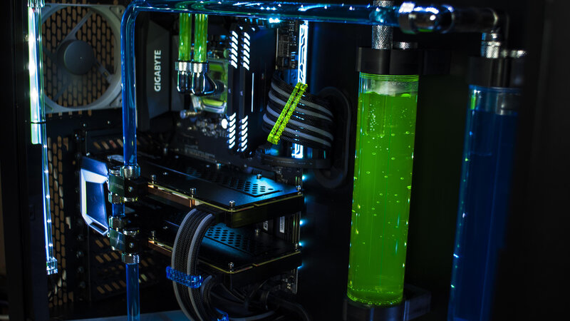 Custom Pc with Liquid Cooling — Green, Technological