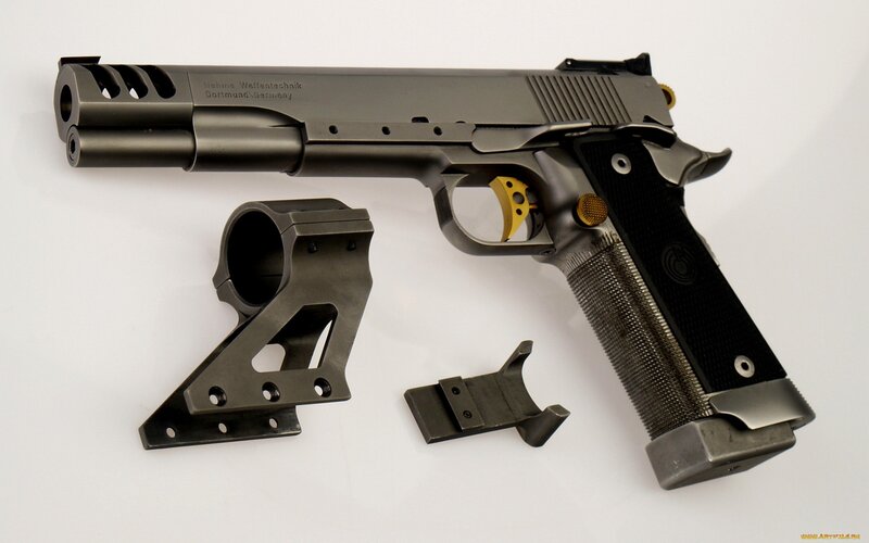 Custom Pistol with Accessories — Gray, Neutral, Photograph, Scope Mount