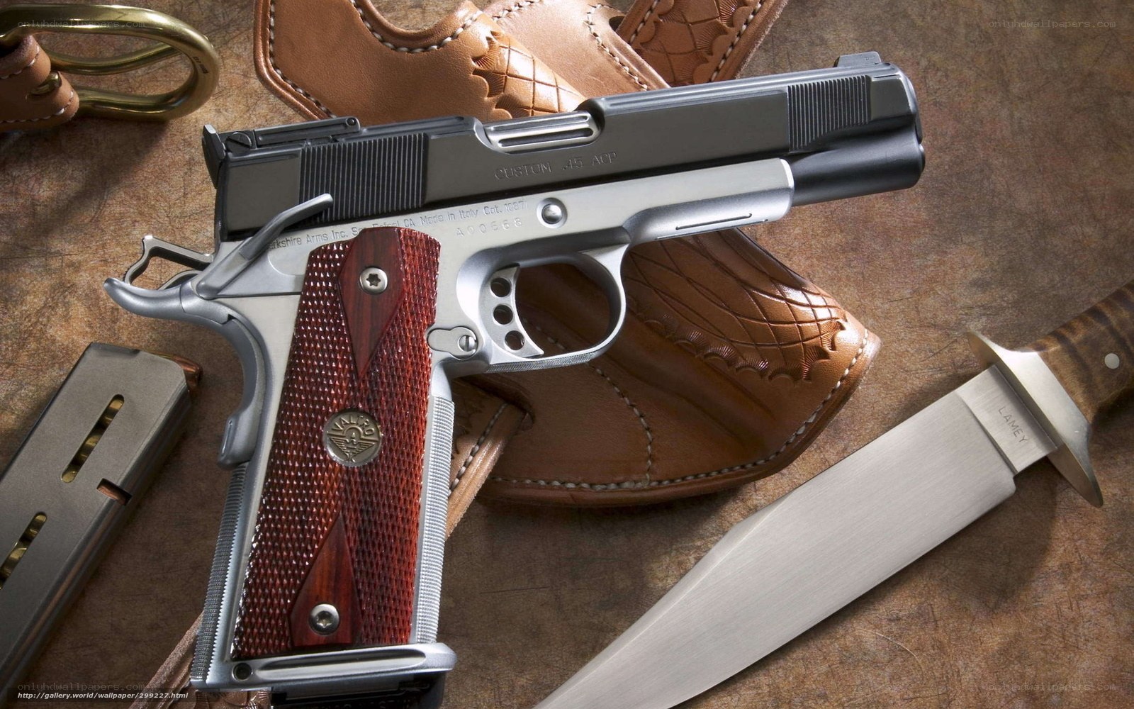 Custom pistol with knife and holster
