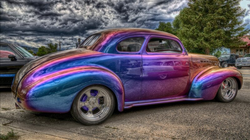 Custom Purple Car — Dramatic, Photograph, Cloudy Sky