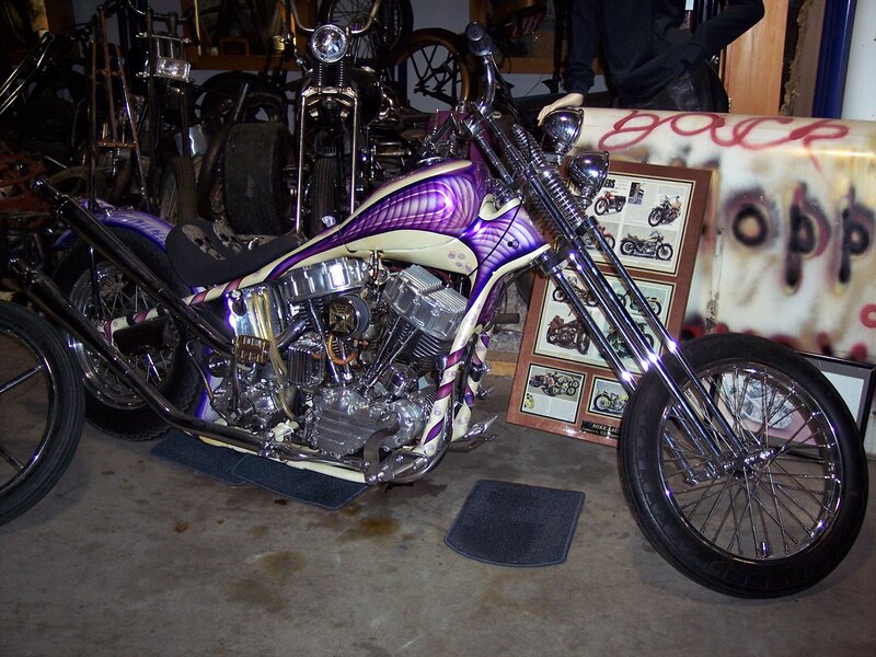 Custom Purple Chopper Motorcycle — Showroom