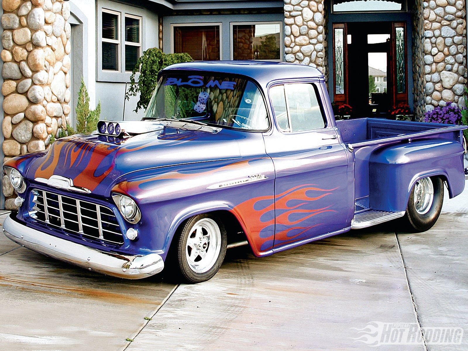 custom purple flame truck