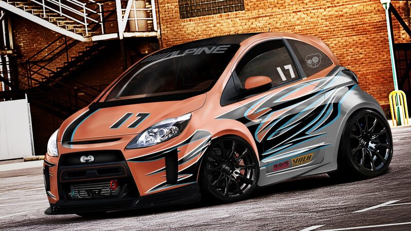 custom race car with flame decals