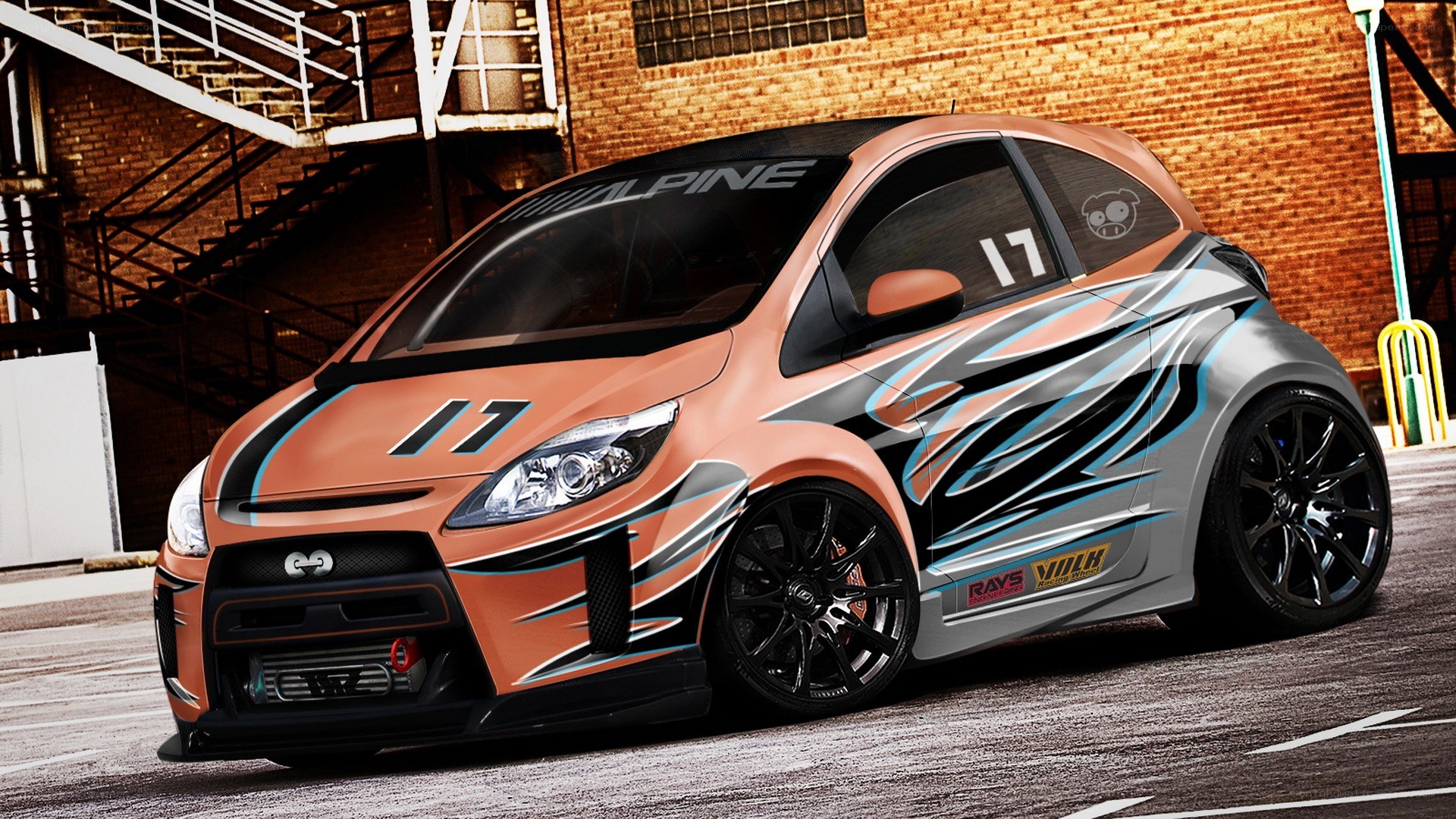 custom race car with flame decals
