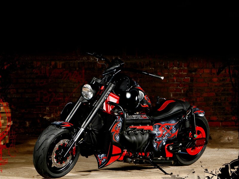 custom red and black motorcycle