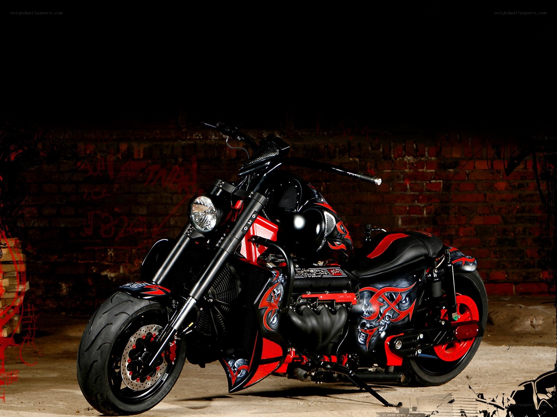 custom red and black motorcycle