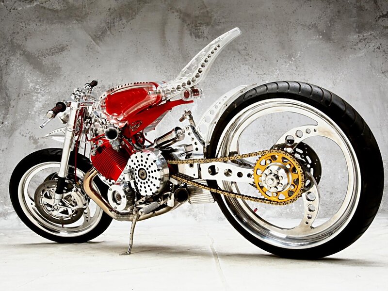 custom red and chrome motorcycle