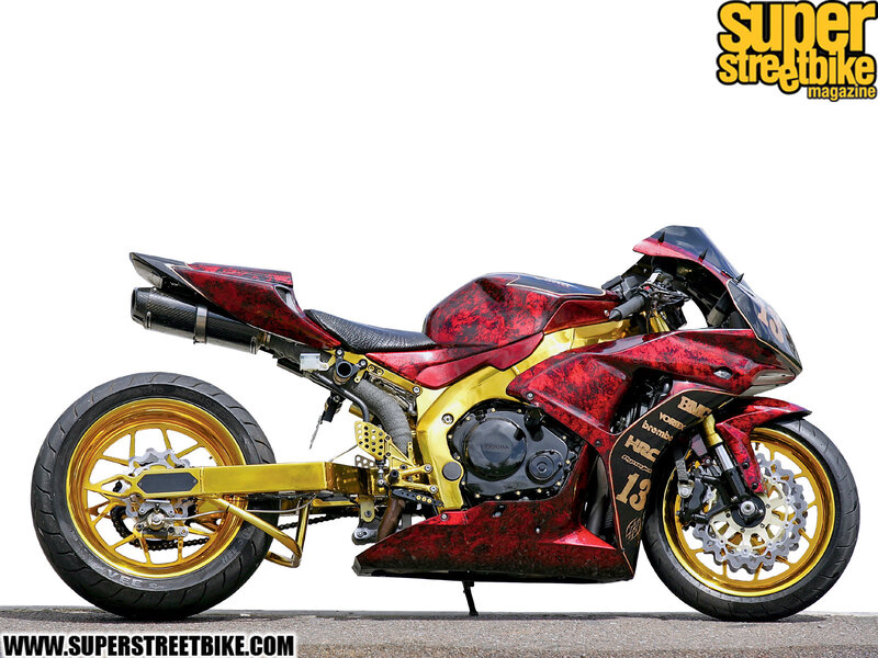 custom red and gold motorcycle