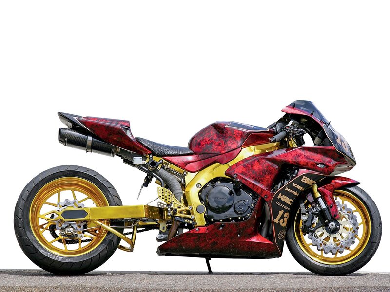 Custom Red and Gold Motorcycle — Dramatic