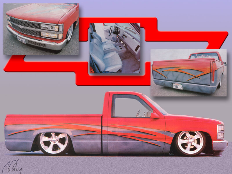 Custom red and gray pickup truck