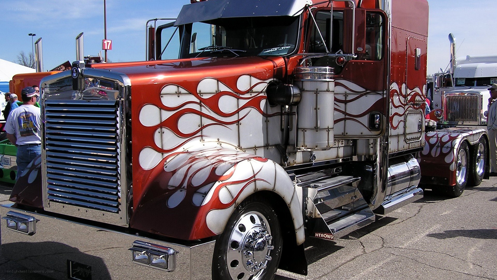 custom red and white flame truck