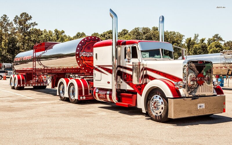 Custom Red and White Truck — Bright, Afternoon