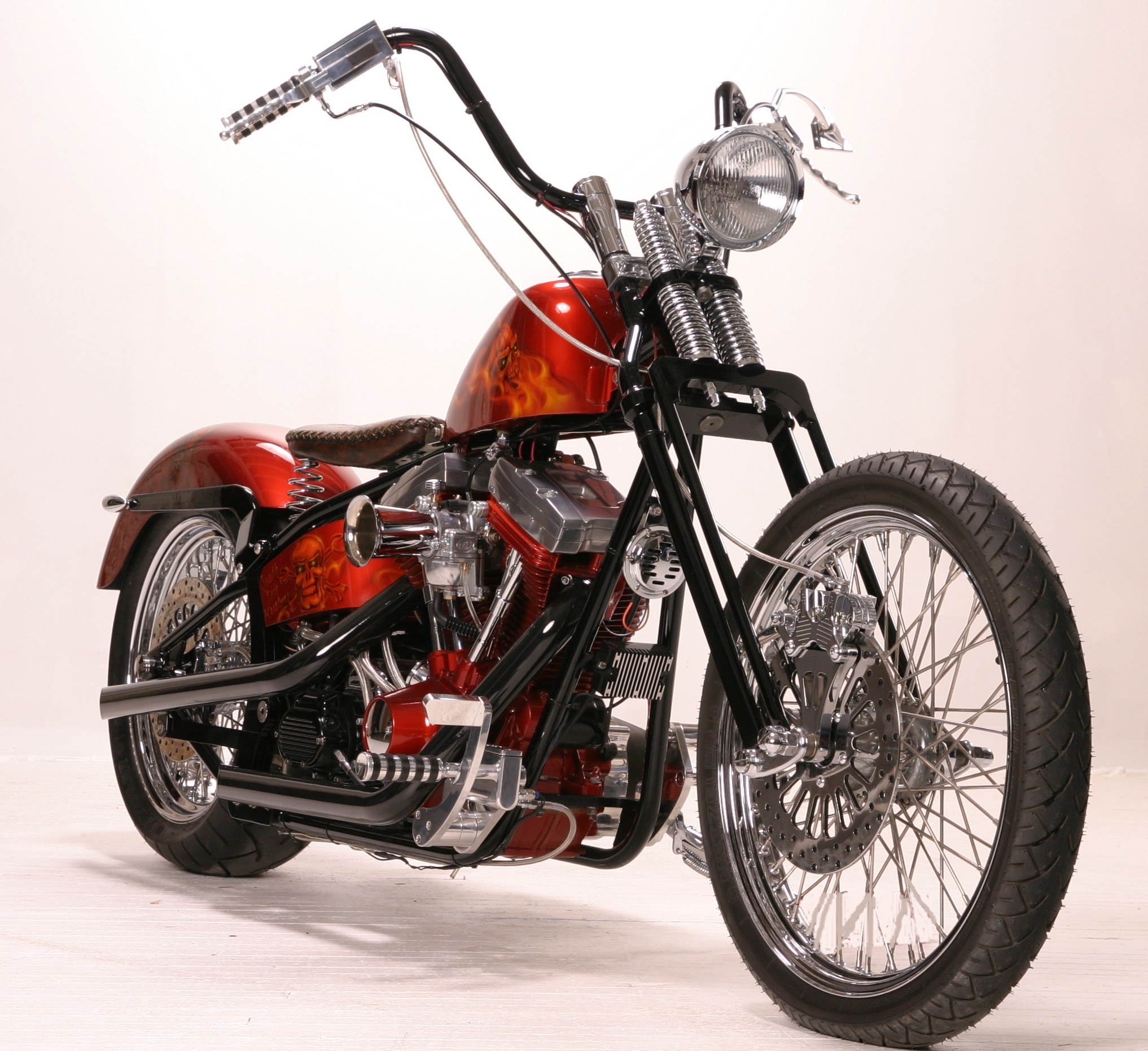 custom red chopper motorcycle