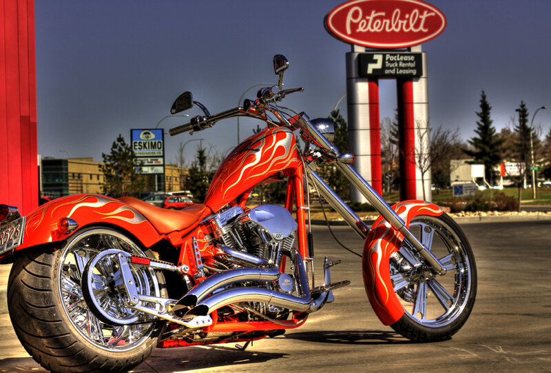 Custom red chopper motorcycle